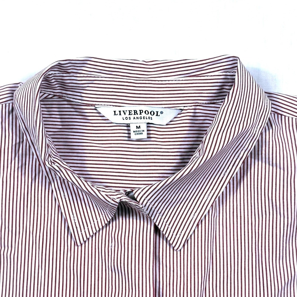 Liverpool Los Angeles Womens Medium Burgundy White Striped Hidden Button Shirt - Picture 2 of 9